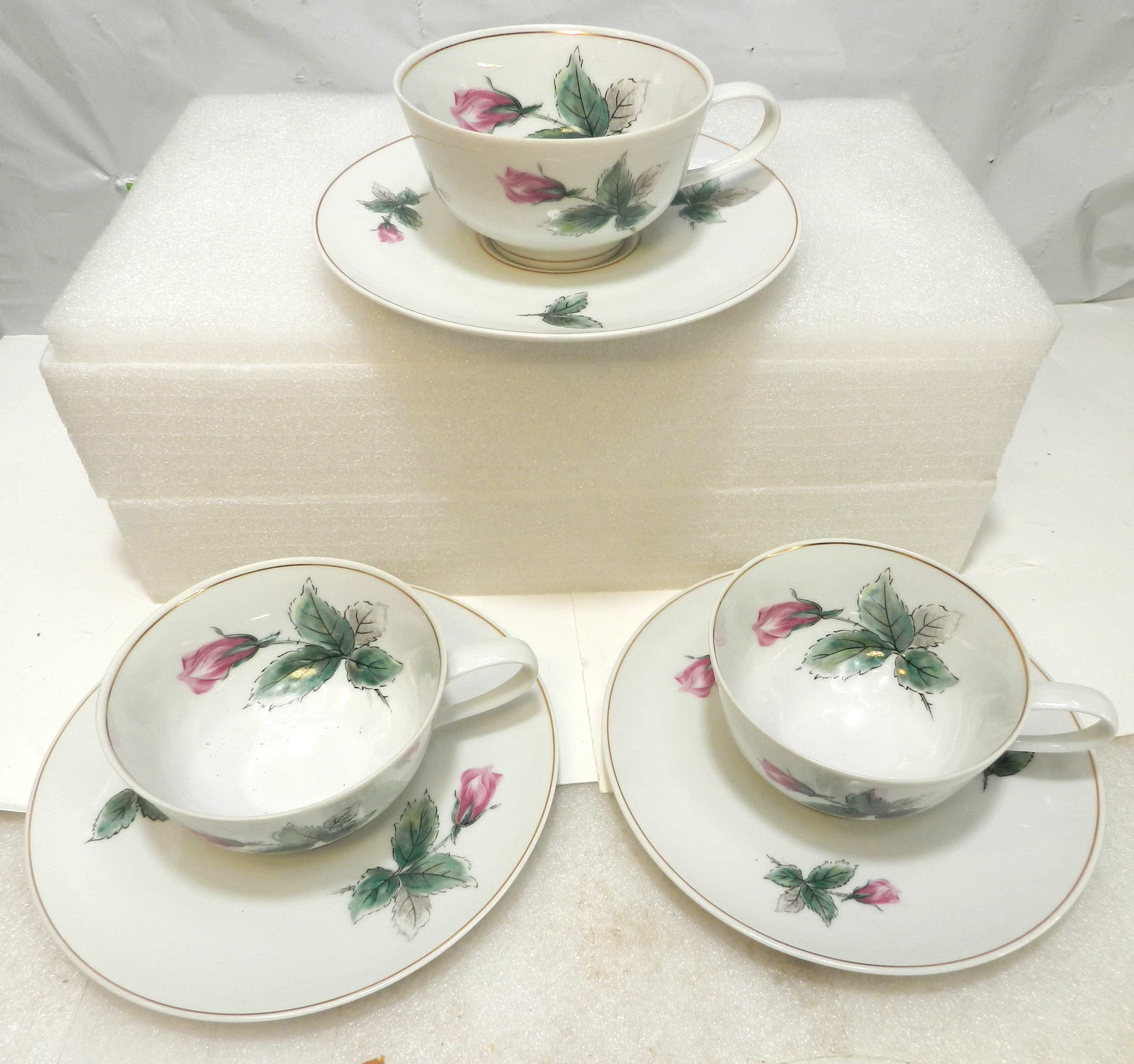 3 Vintage Rosenthal Continental Victorian Rose Tea Cups w/ Saucers (P89J) - Thumbnail 7
