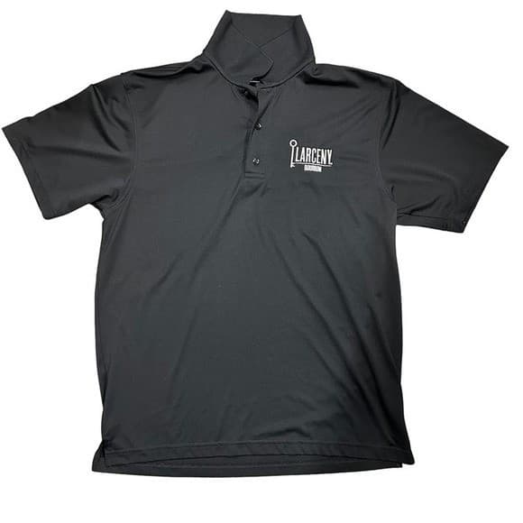 Larceny Bourbon Mens Medium Collared Polo Black White Embroidered Logo EUC