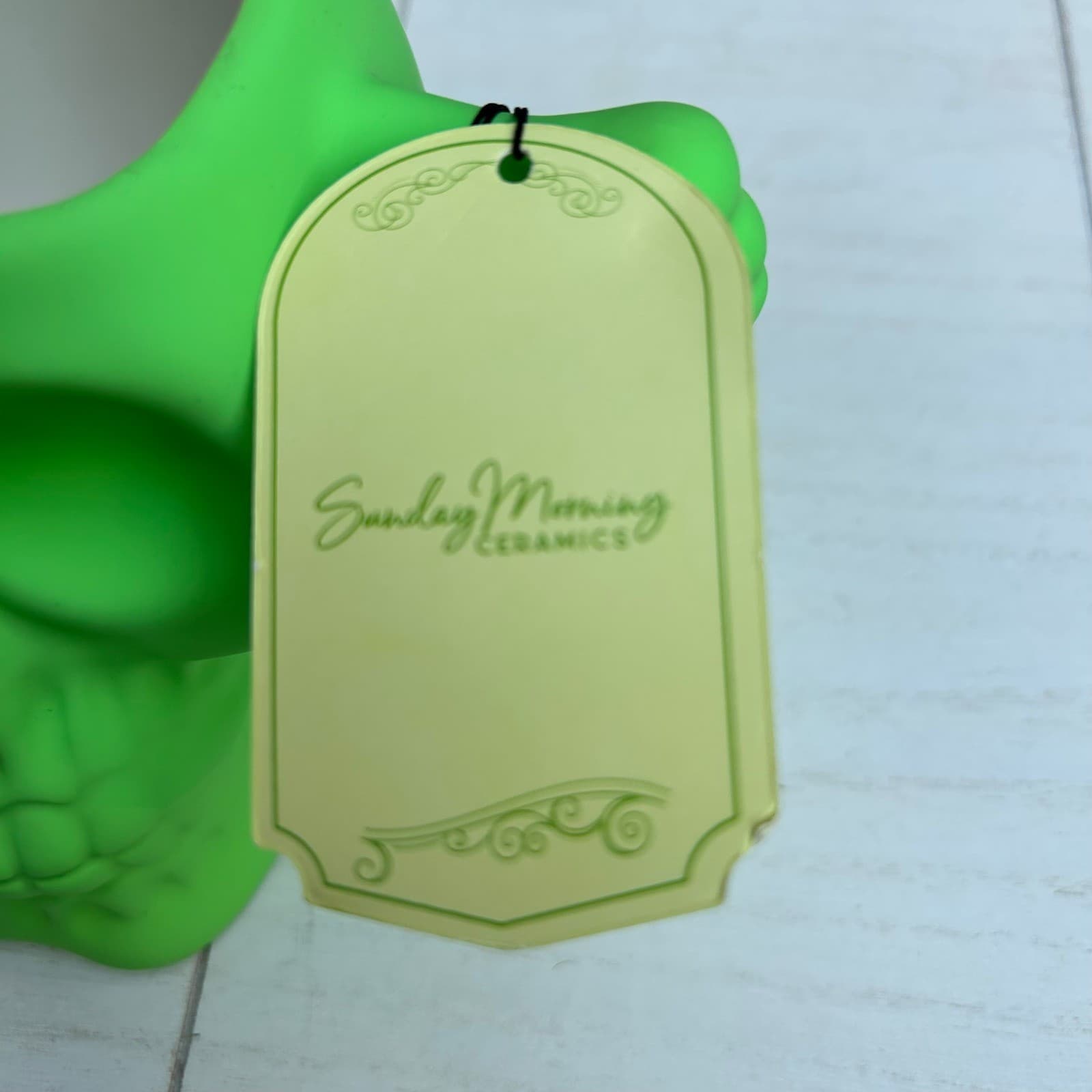 Sunday Morning Ceramics Pick Your Poison Green Skull Mug Bone Handle - Thumbnail 4