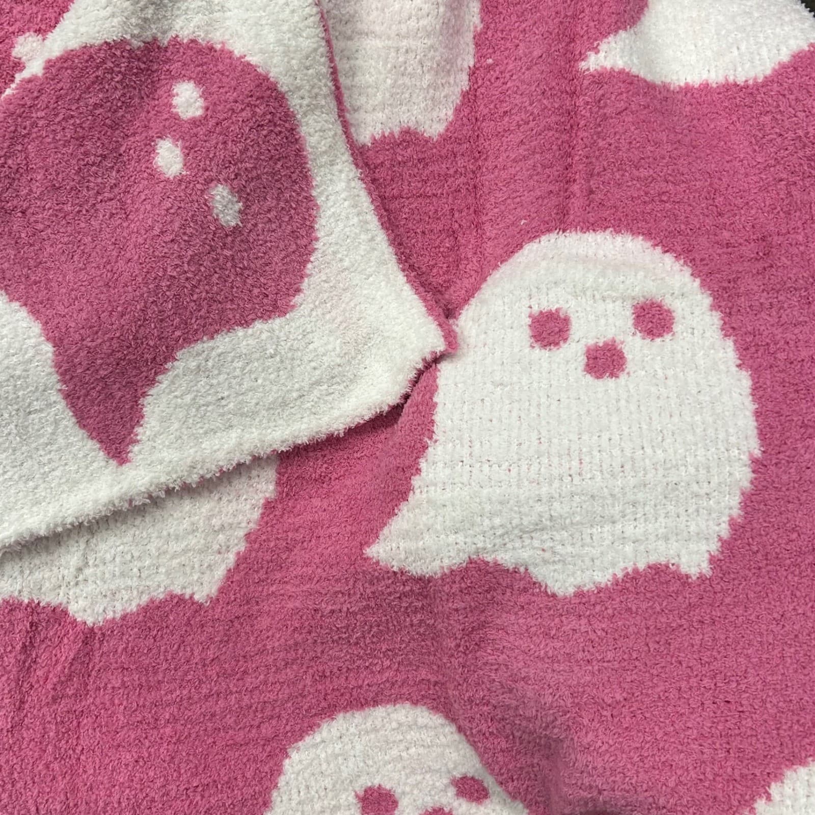 Ghost Throw Blanket Pink and White Halloween Soft Plush