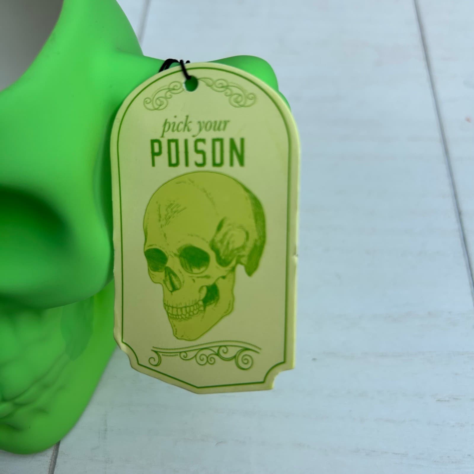 Sunday Morning Ceramics Pick Your Poison Green Skull Mug Bone Handle - Thumbnail 3