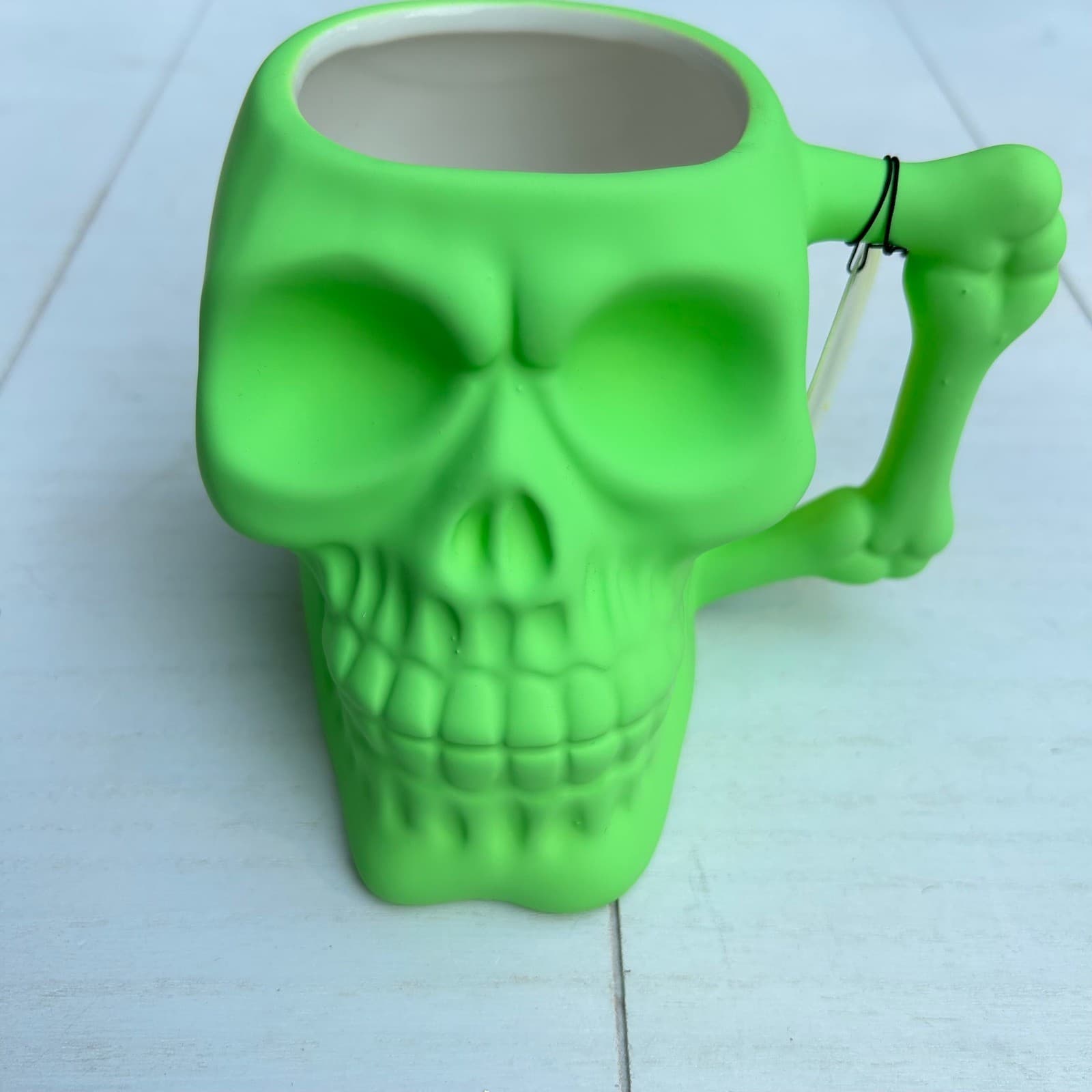 Sunday Morning Ceramics Pick Your Poison Green Skull Mug Bone Handle