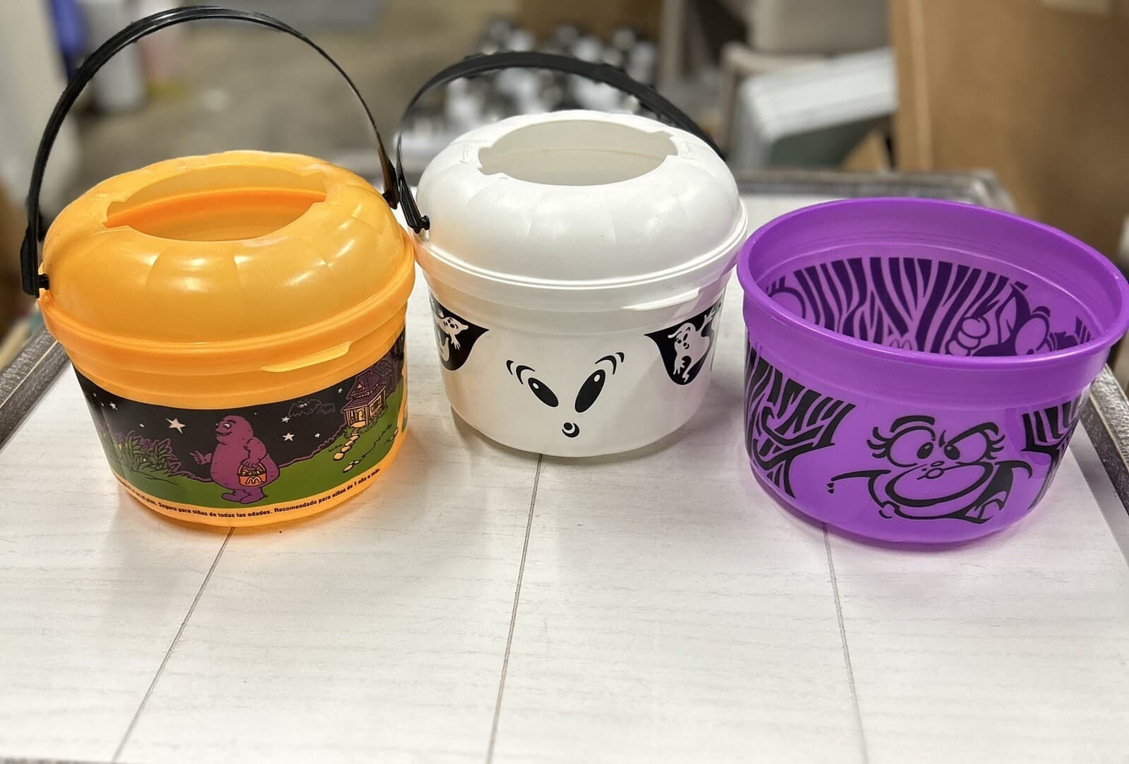 McDonalds Halloween Pail Boo Buckets Vintage 1986 LOT OF 8 Pumpkin, Witch, Ghost - Thumbnail 3