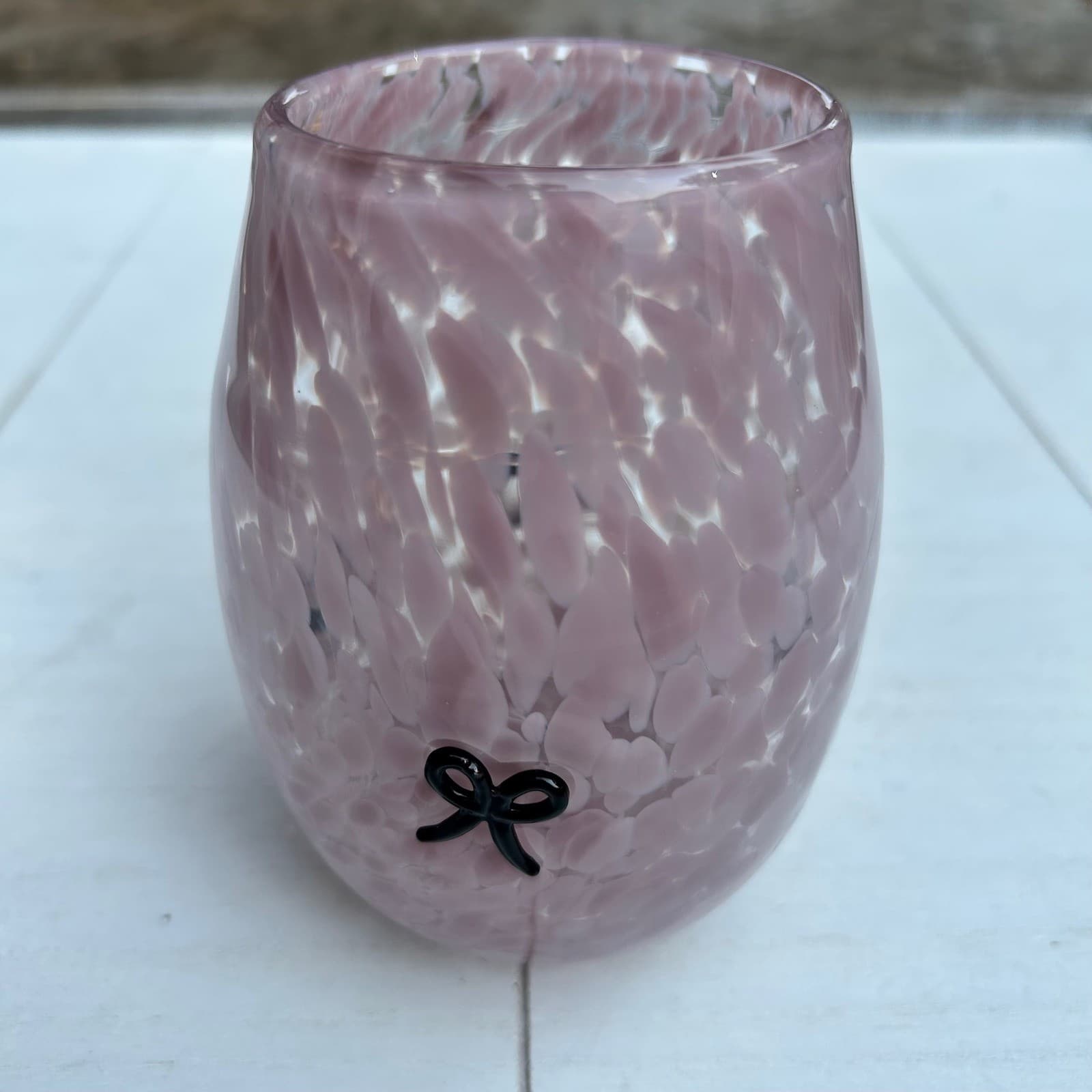 Pink Swirl Confetti Drinking Glass Icon Black Bow Decor Drinkware Cup Cute
