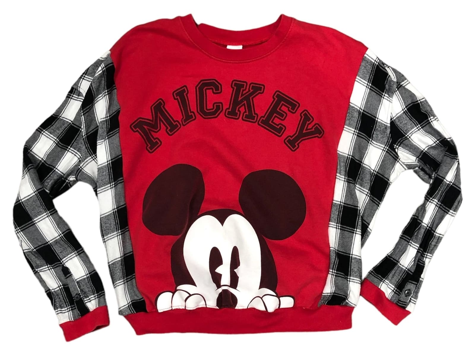 Upcycled mouse sweatshirt reworked oversized black red white pullover OOAK