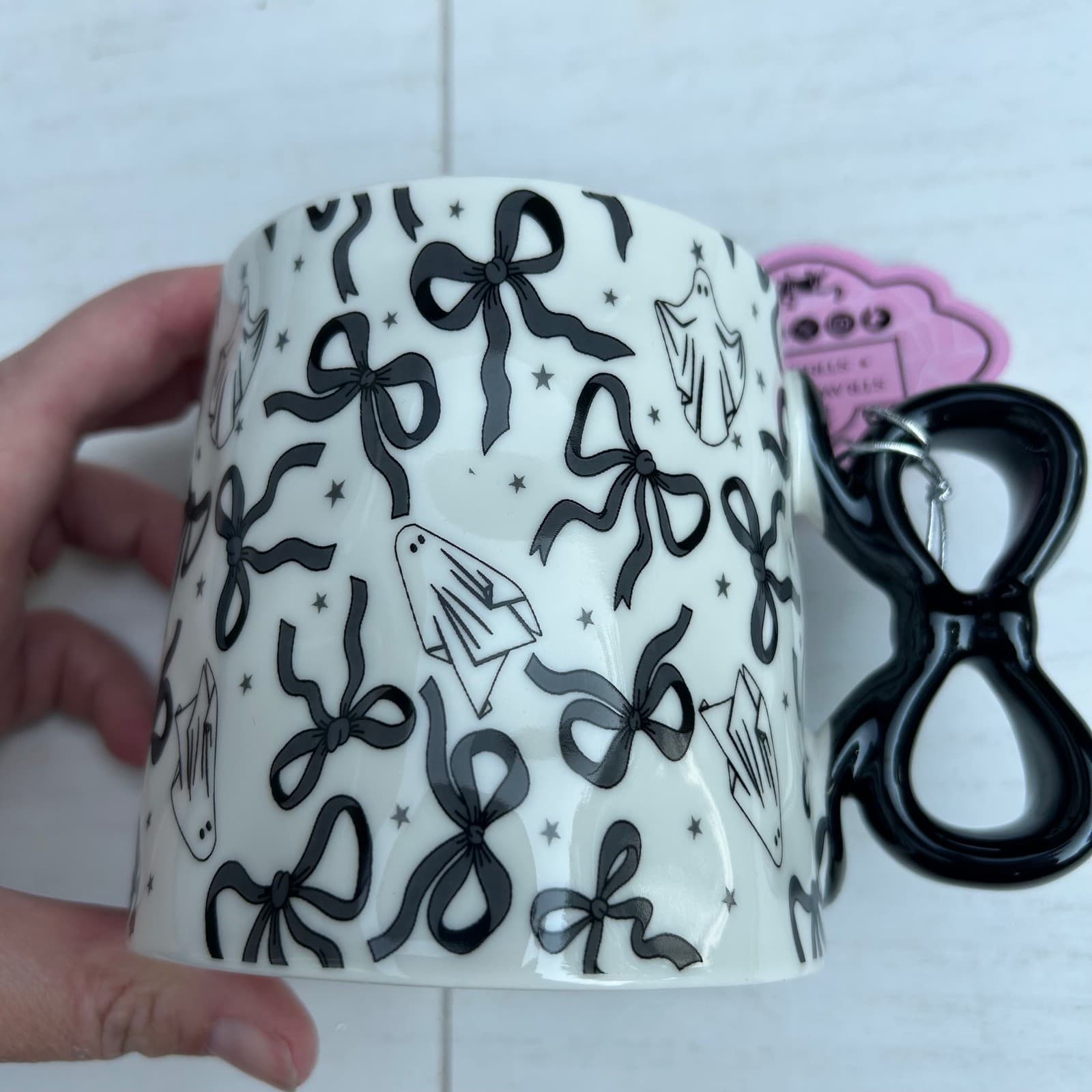 10 Strawberry Street Halloween Coffee Mug Ghost Bow Ceramic NEW - Thumbnail 3