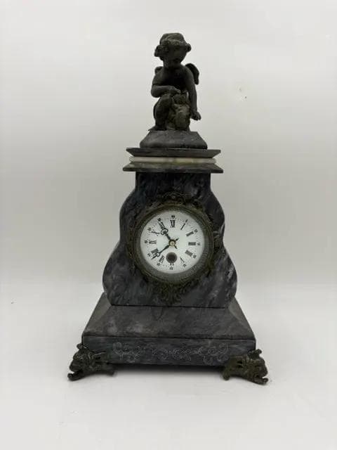 Maitland-Smith Marble & Bronze Cherub Mantel Clock