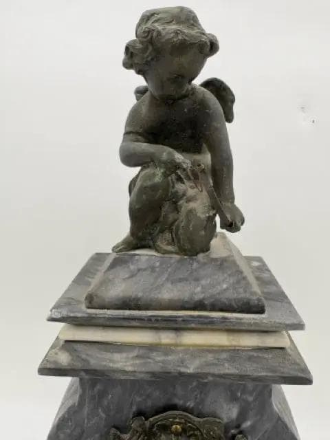 Maitland-Smith Marble & Bronze Cherub Mantel Clock - Thumbnail 2