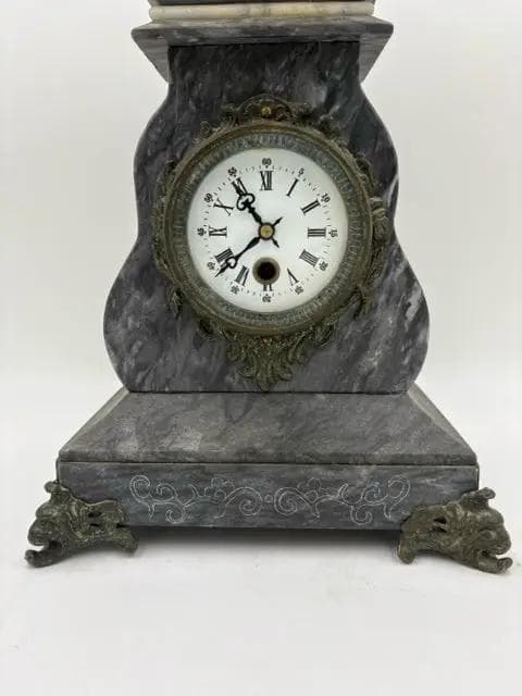 Maitland-Smith Marble & Bronze Cherub Mantel Clock - Thumbnail 3