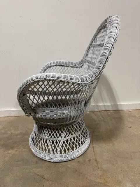 White Faux Wicker Swivel Arm Chair With Paisley Cushion - Thumbnail 2