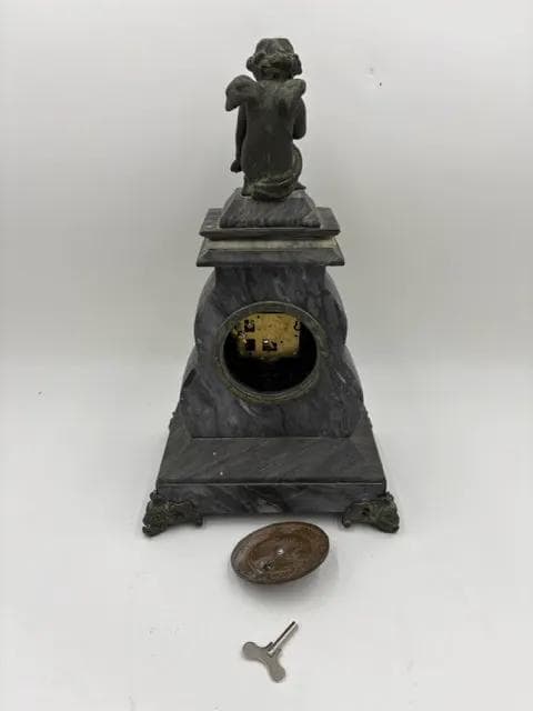 Maitland-Smith Marble & Bronze Cherub Mantel Clock - Thumbnail 5