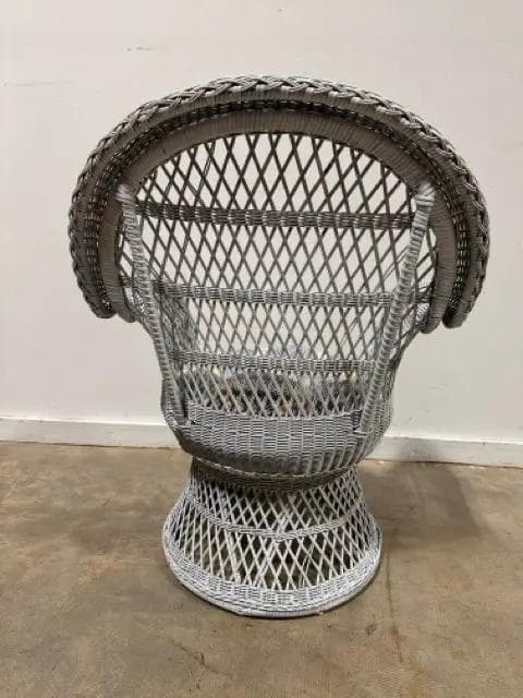 White Faux Wicker Swivel Arm Chair With Paisley Cushion - Thumbnail 3