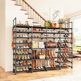 Storvive Shoe Rack Large Capacity 4 Rows 9 Tier 60-70 Pairs Shoes Boots Sneaker Stackable Storage Organizer Garage Entryway Hallway Front Doorway Shoe Tower Cubby Unit Shelf Space Saving