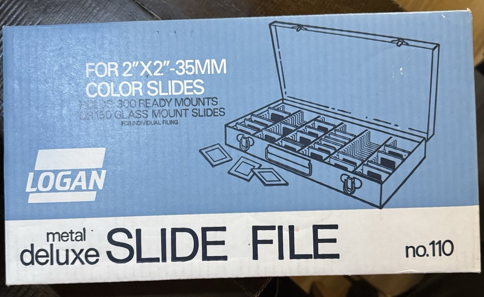 Vintage Logan Metal Deluxe 35mm Slide File 2"x2" No. 110 New Old Stock Open Box