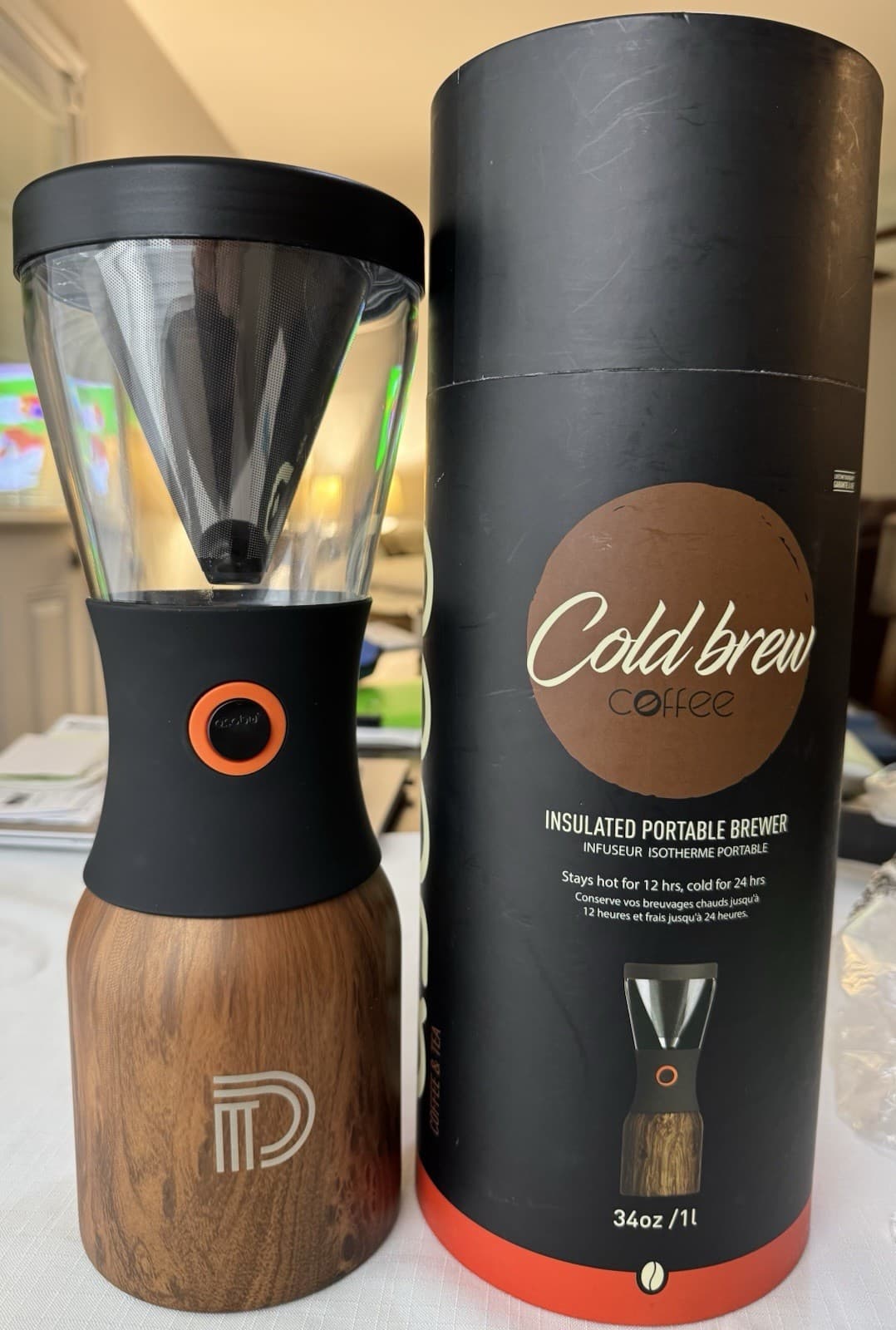 Asobu Cold Brew Coffee Infuse Insulated Portable Brewer Silver black 34oz KB900 - Thumbnail 2