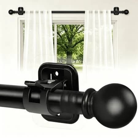 Curtain Rods No Drilling for Windows Set — 30 to 45 Inch,5/8 Inch Diameter Drapey Pole with No Drill Curtain Rod Brackets