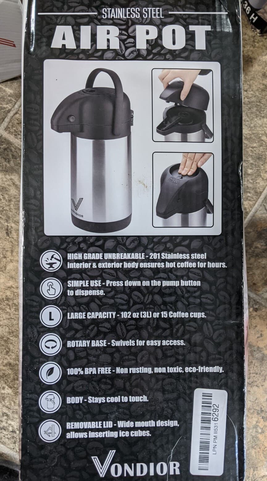 Vondior Stainless Steel Air Pot 85 oz - Thumbnail 7
