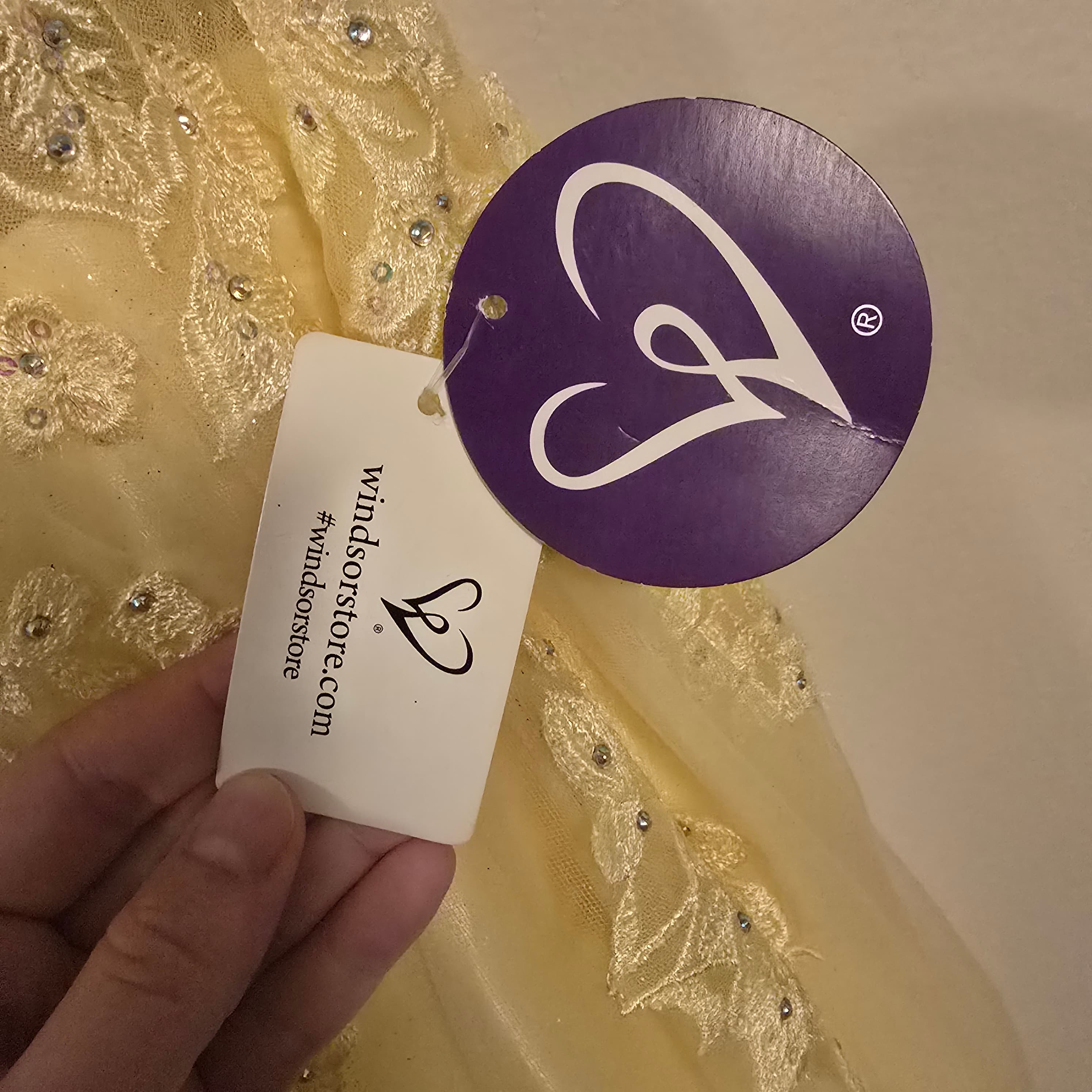 NWT Windsor Yellow Strapless Gown with Lace Appliqué - Thumbnail 5