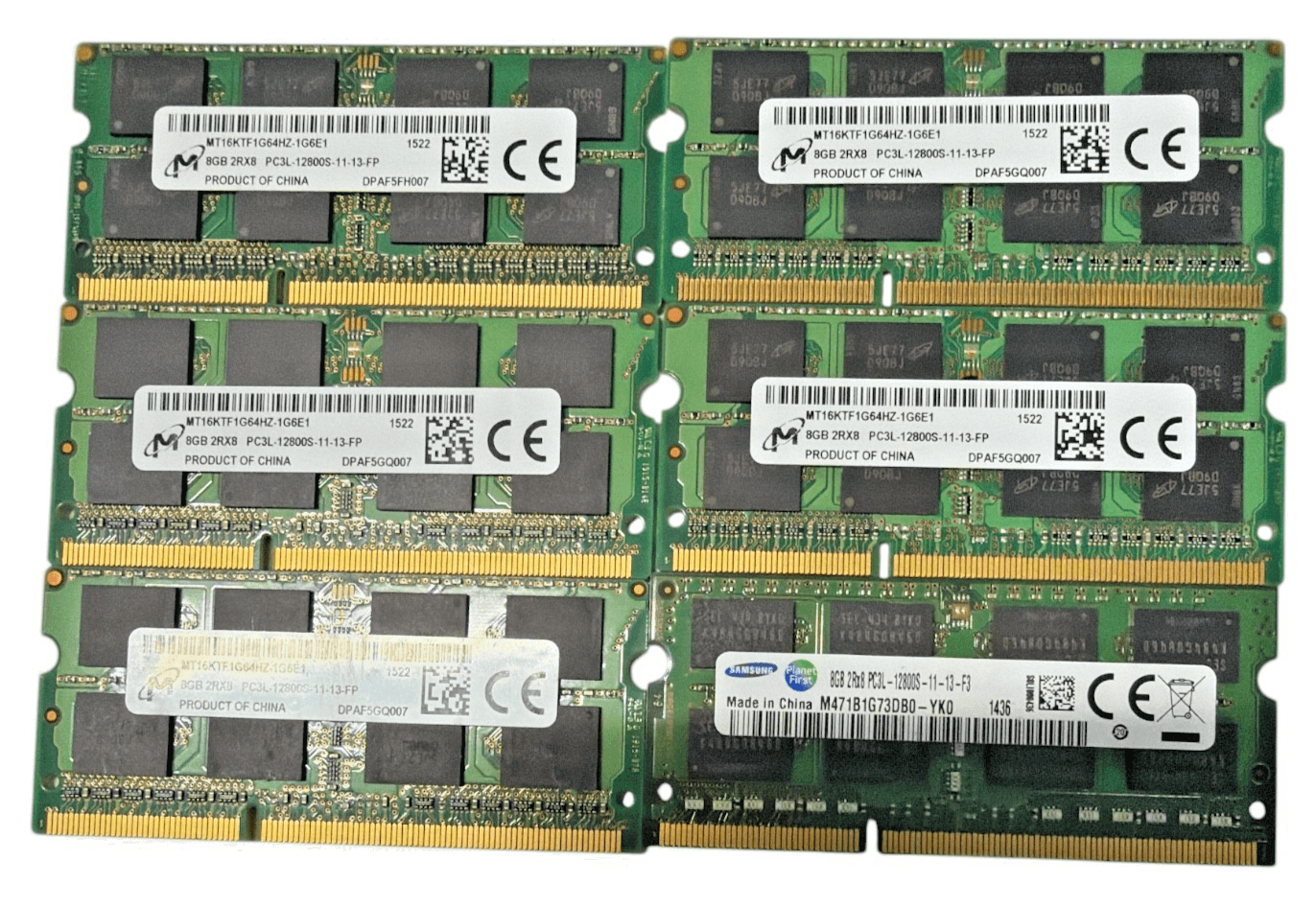 Lot of 6 8gb 2Rx8 PC3L-12800S-11-13-F3 Laptop Ram