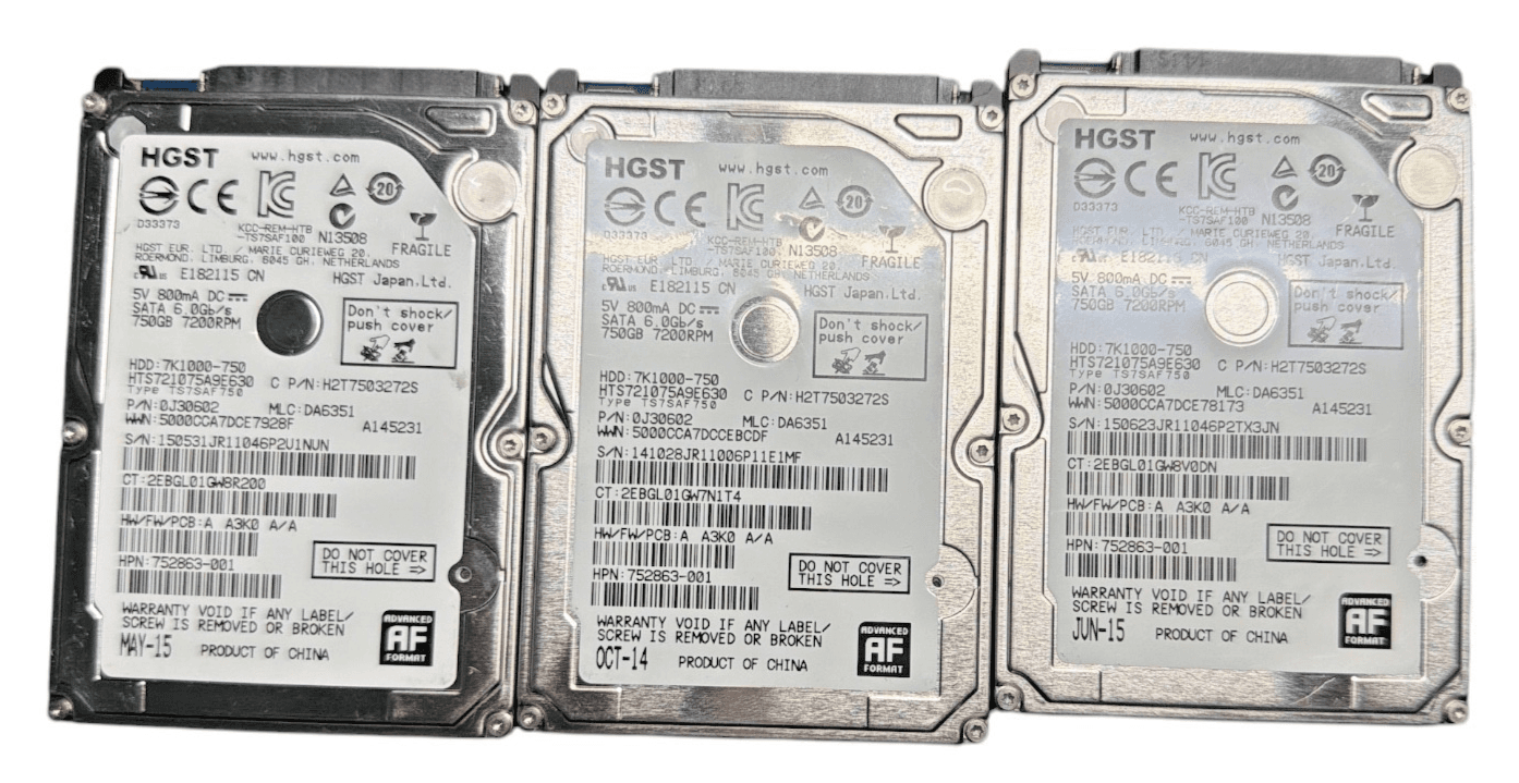 Lot of 3 HGST 750GB 7200RPM 2.5" SATA HDD Wiped Tested CDI 100% Laptop