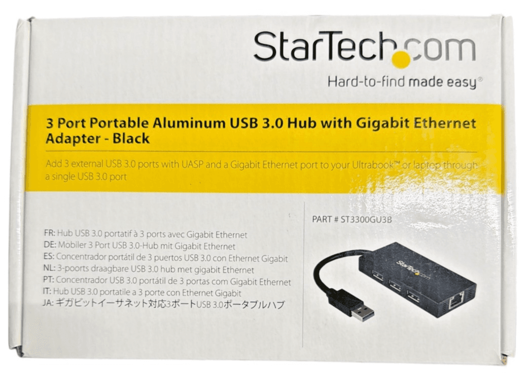 NEW StarTech ST3300GU3B 3-Port USB 3.0 Hub With Gigabit Ethernet