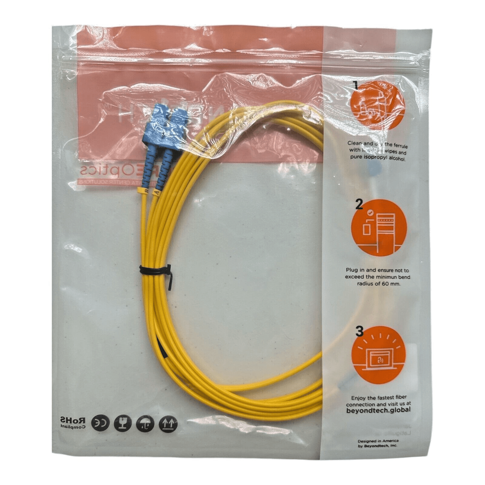 BEYONDTECH LC to SC Fiber Patch Cable Single Mode Duplex - 3m (6ft) - 9/125um - Thumbnail 2