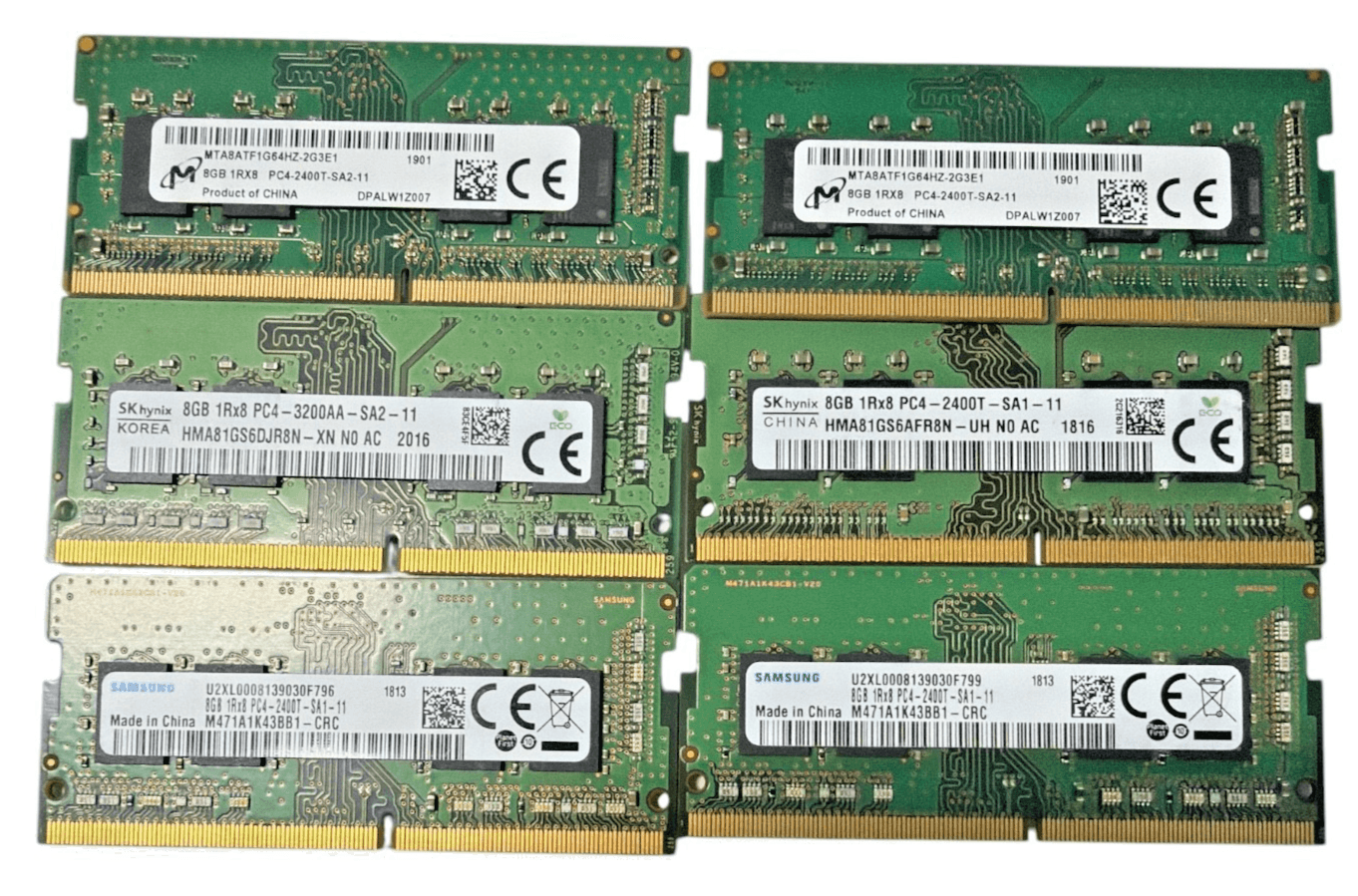 Lot of 6 8gb 1Rx8 PC4-2400T - SA1-11 Laptop Ram