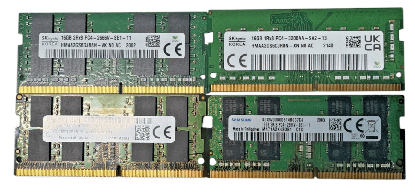 Lot of 4 mix brand 16gb 2rx8 pc4-2666v-se1-11 Laptop Ram