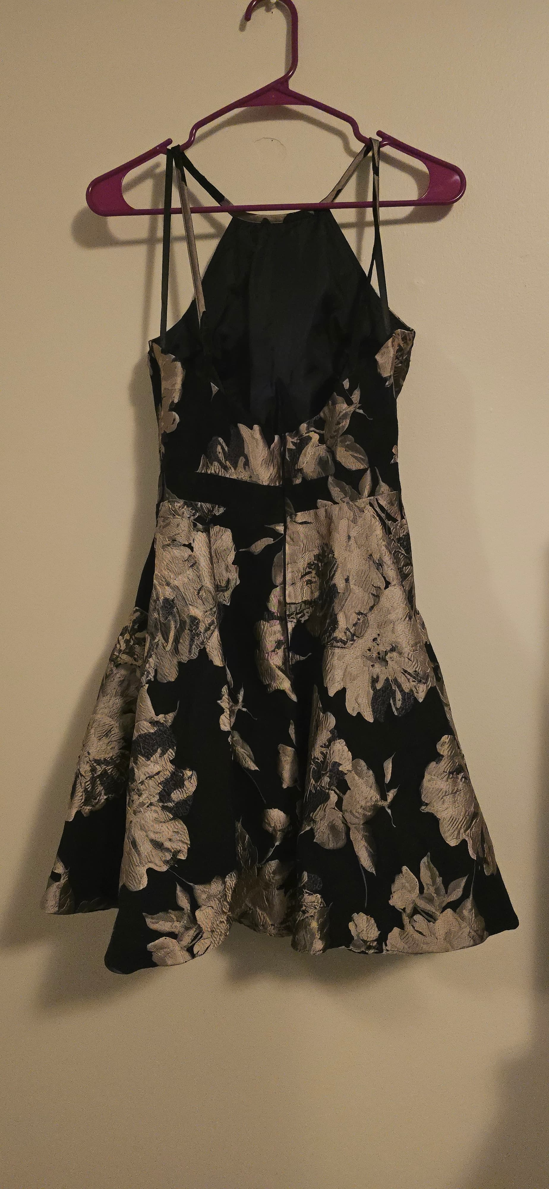 Xscape Floral Halter Dress with Metallic Accents - Thumbnail 2
