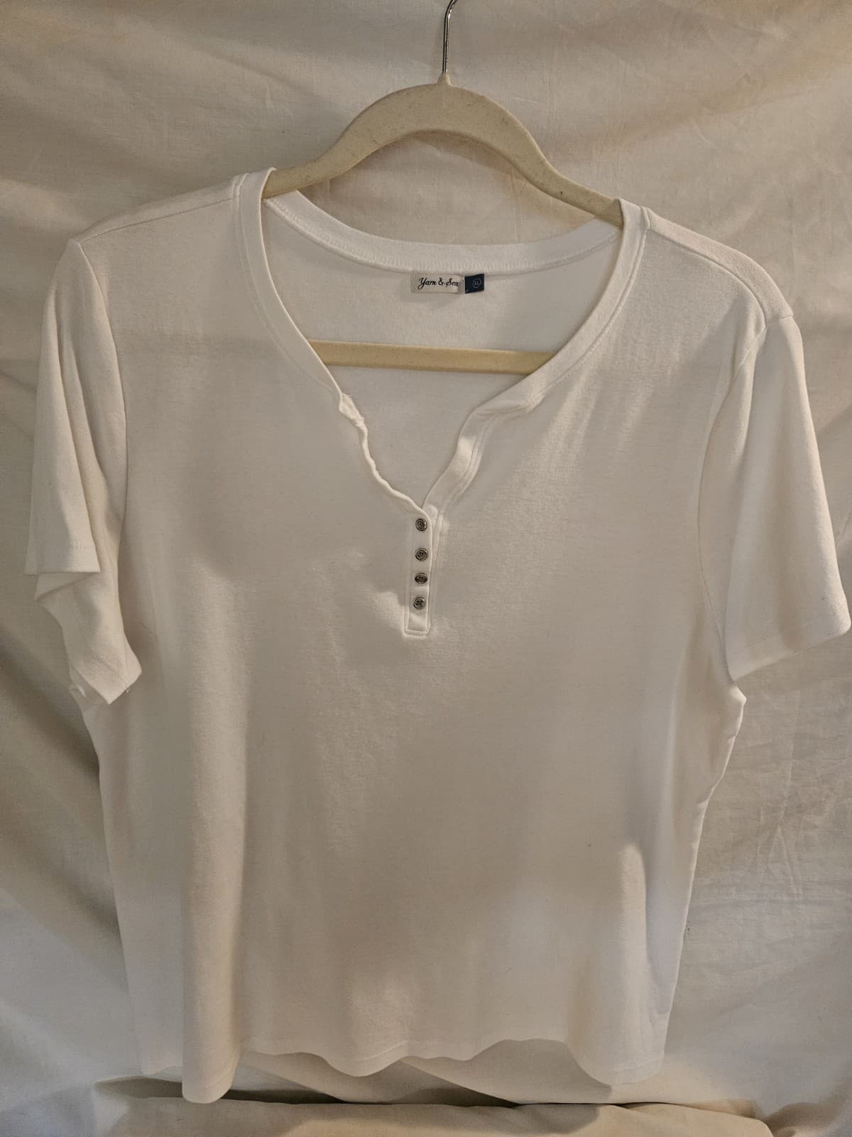 Yarn & Sea womens XL White 100% Cotton pullover Polo Shirt Top S/s