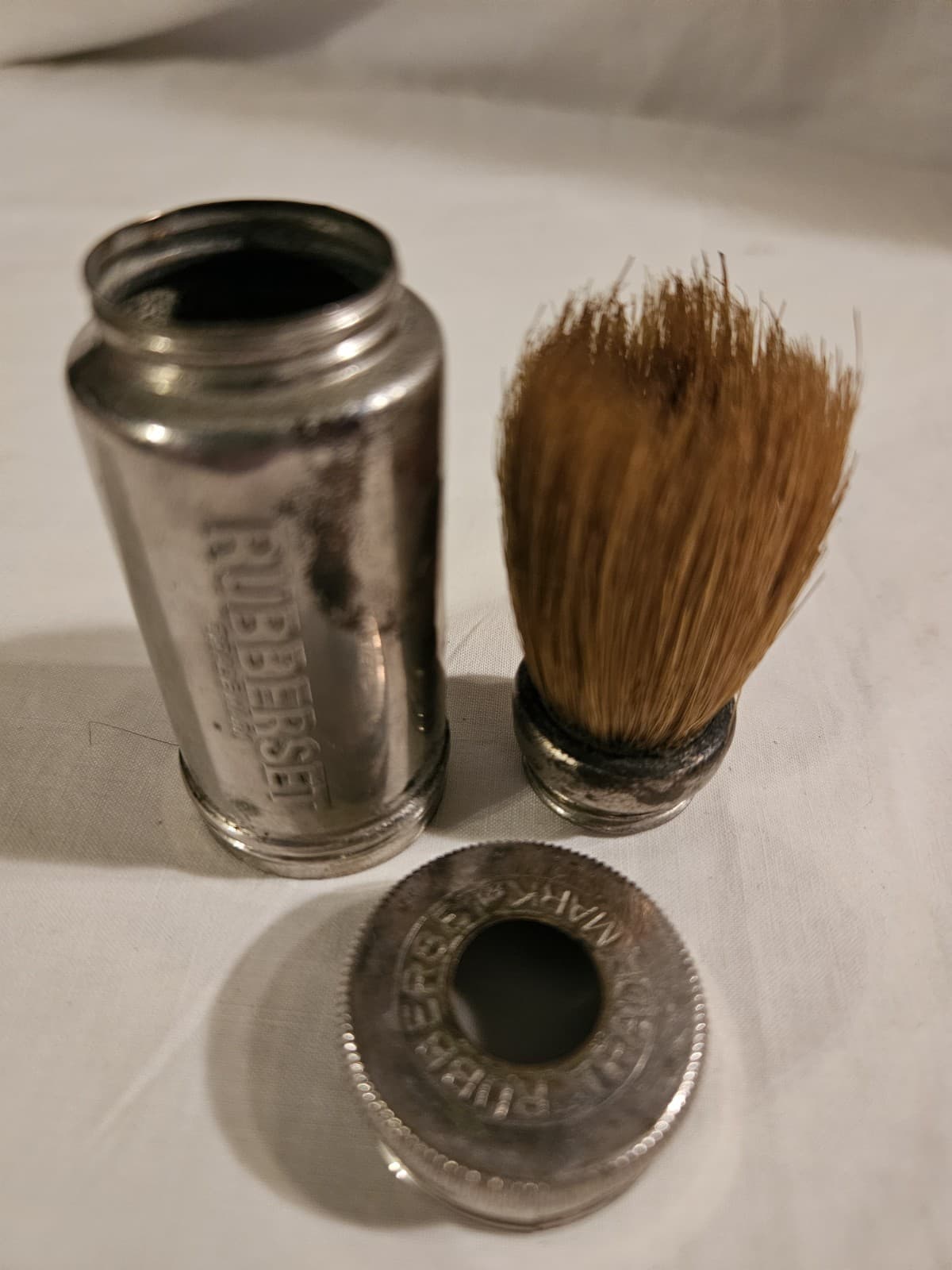 Vtg Rubberset Screw In Shaving Brush with Metal Travel Compact Storage Container - Thumbnail 3