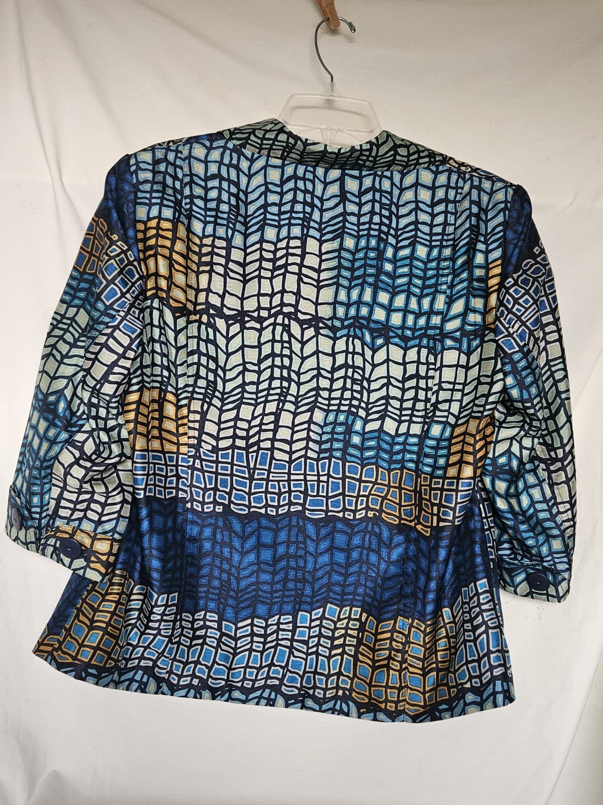 Investments 14 Large Abstract Geo 3/4 Sleeve Open Coat Jacket Blazer Multi color - Thumbnail 2