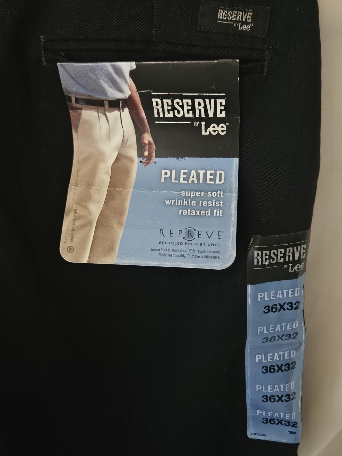 Reserve by LEE 36x32 Black Relaxed Fit Pleated Soft Business Trousers Pants - Thumbnail 3