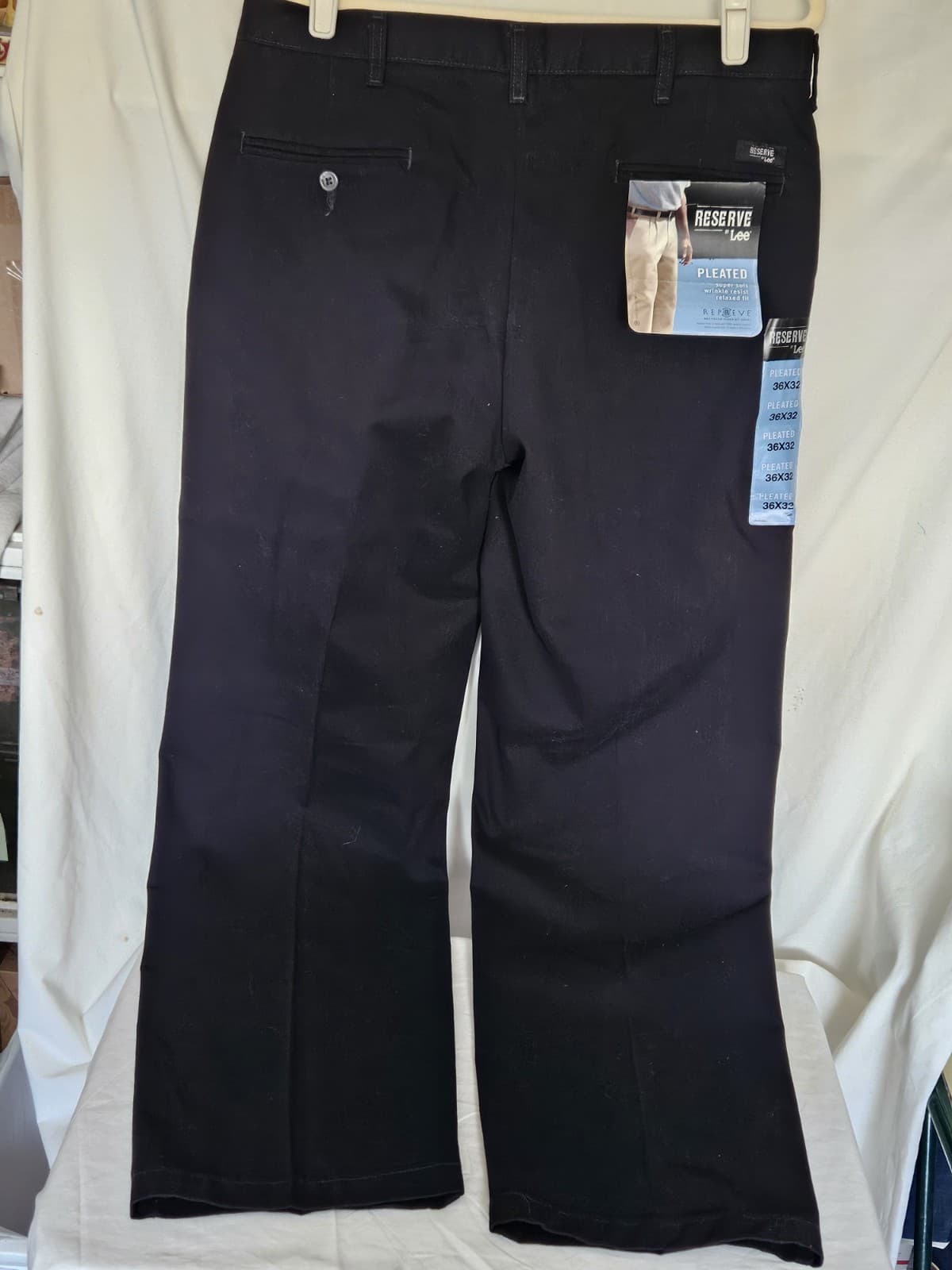 Reserve by LEE 36x32 Black Relaxed Fit Pleated Soft Business Trousers Pants - Thumbnail 2