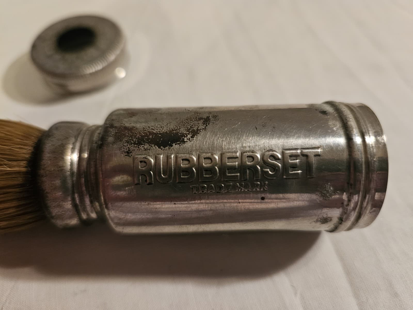 Vtg Rubberset Screw In Shaving Brush with Metal Travel Compact Storage Container - Thumbnail 6