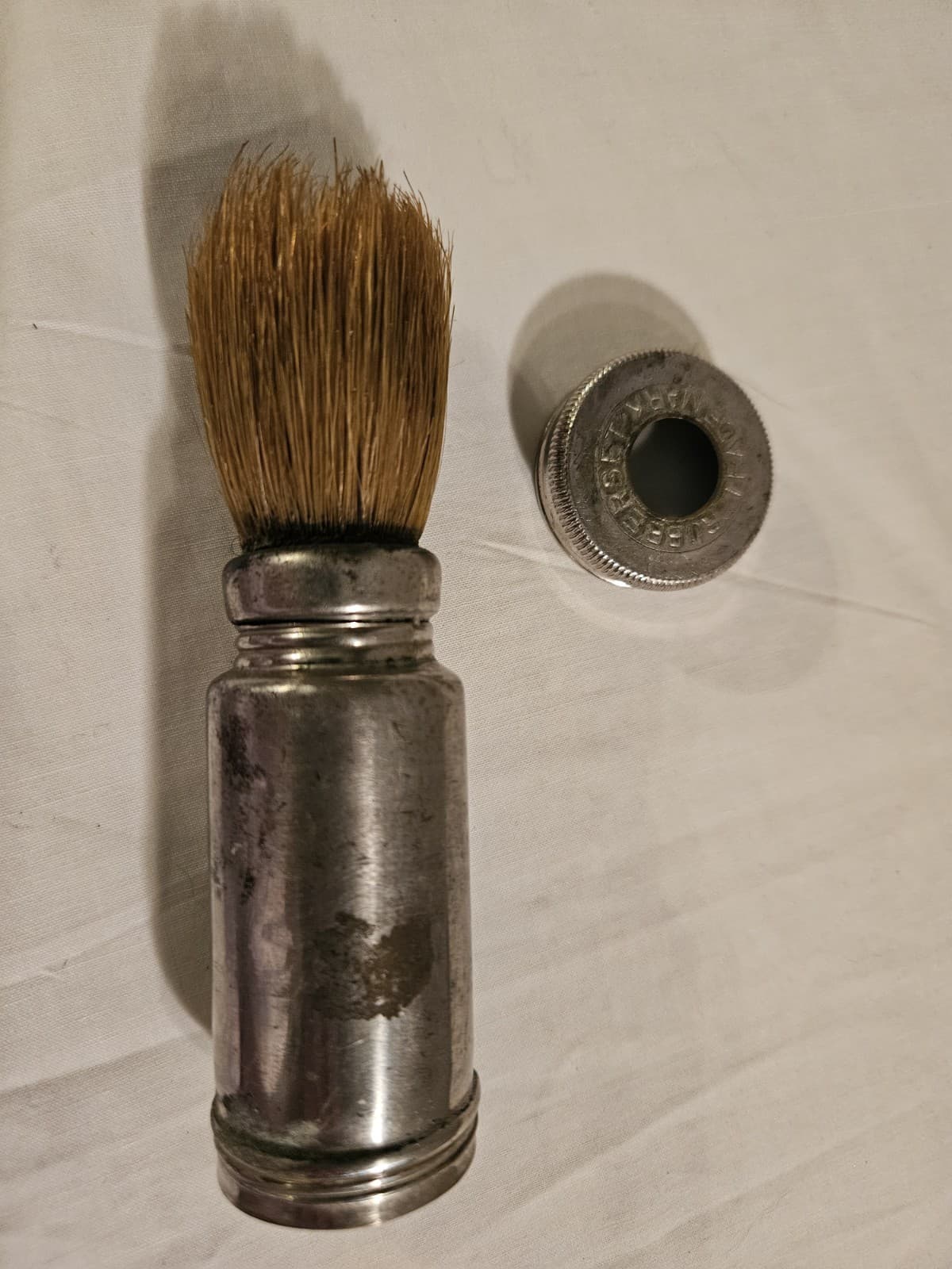 Vtg Rubberset Screw In Shaving Brush with Metal Travel Compact Storage Container - Thumbnail 2