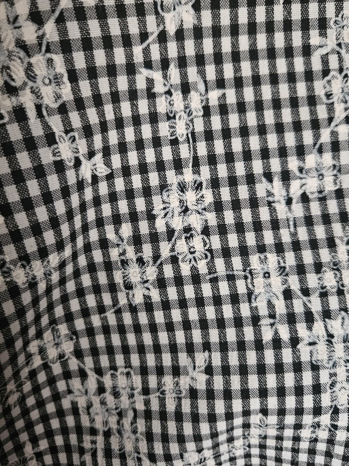 BonWorth PLg Black White Plaid Gingham Flowered Button Up Top Blouse Casual S/s - Thumbnail 3