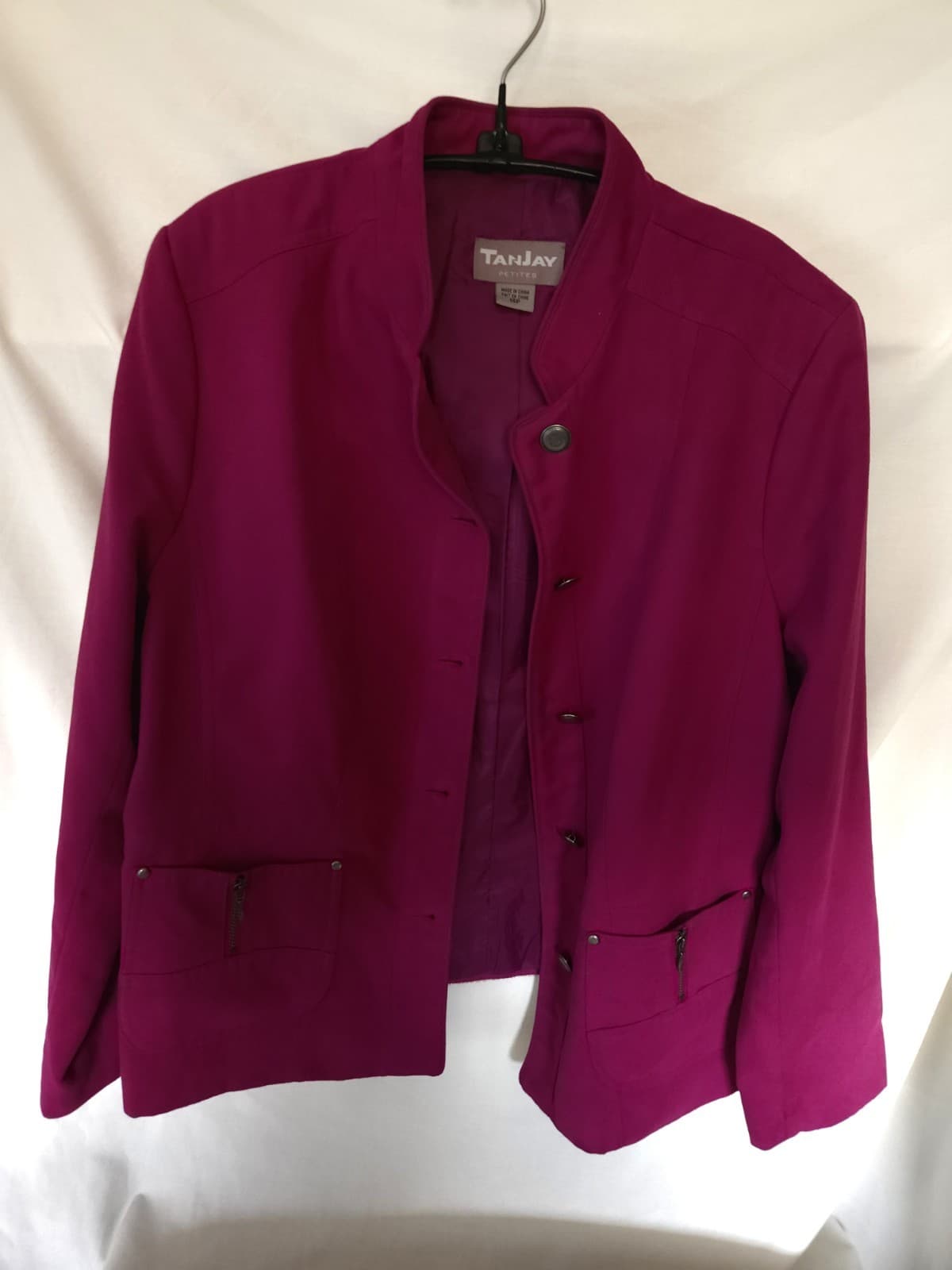 TanJay 14P Magenta Fuchsia Faux Suede Tailored Career Button Blazer Jacket L/s - Thumbnail 3