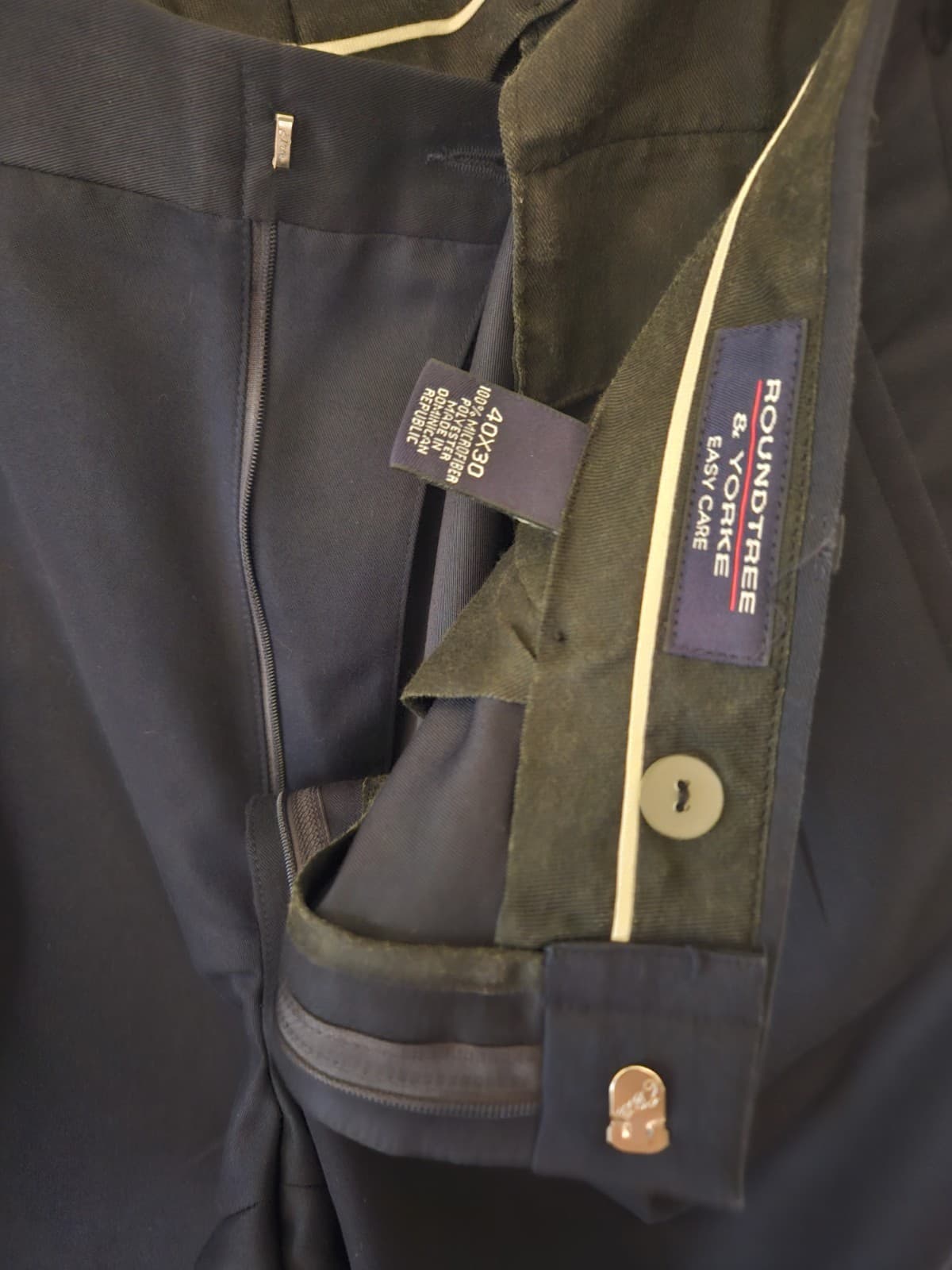 Roundtree & Yorke 40x30 Navy Blue Classic Fit Business Dress Work Pants - Thumbnail 3