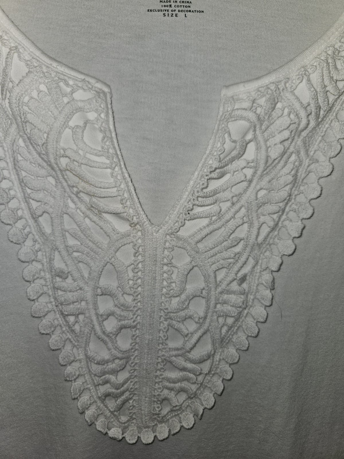 Charter Club LARGE White Pull Over Top Shirt 3/4 Sleeve Lace Embroidery V-neck - Thumbnail 3