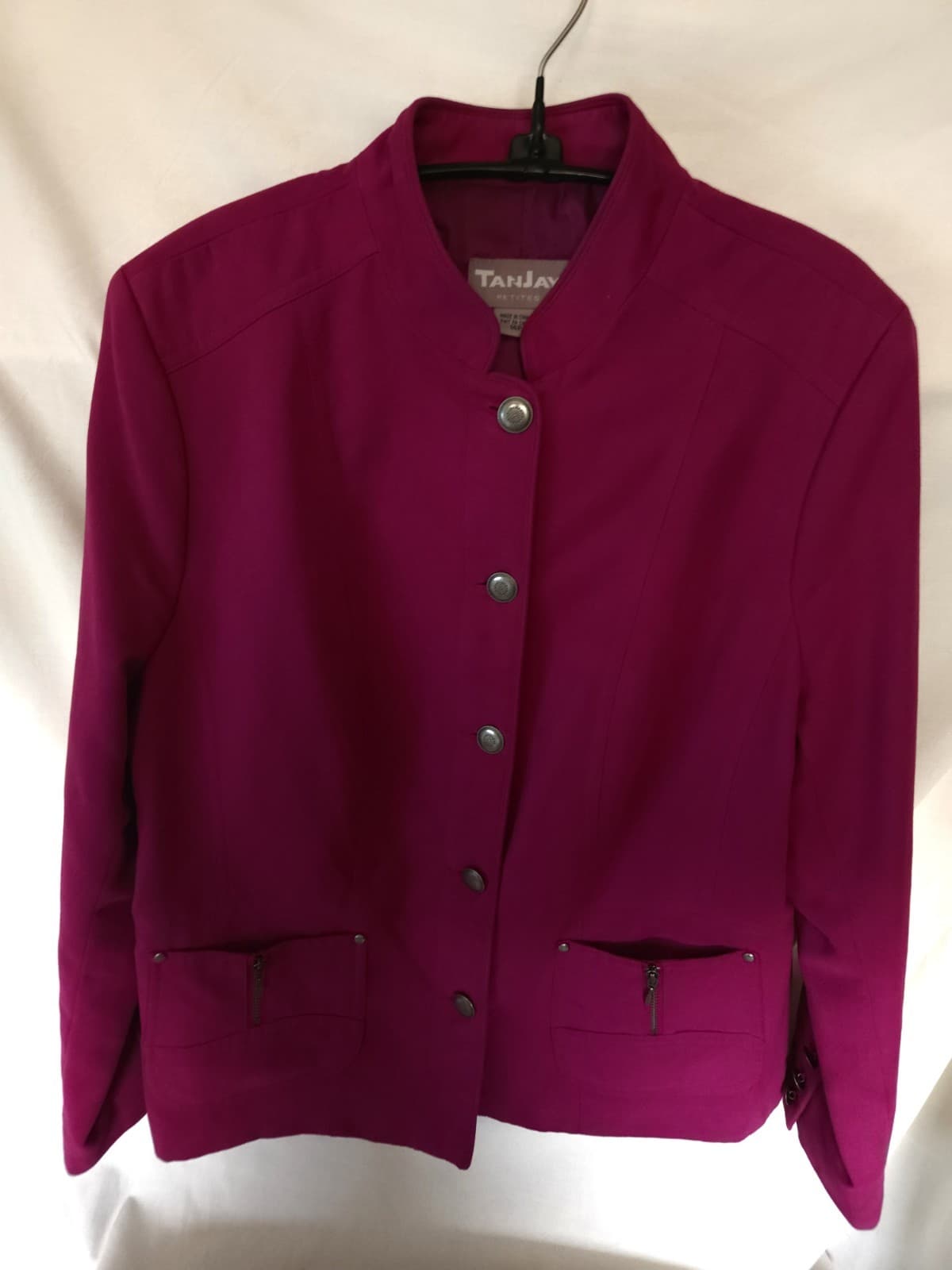 TanJay 14P Magenta Fuchsia Faux Suede Tailored Career Button Blazer Jacket L/s