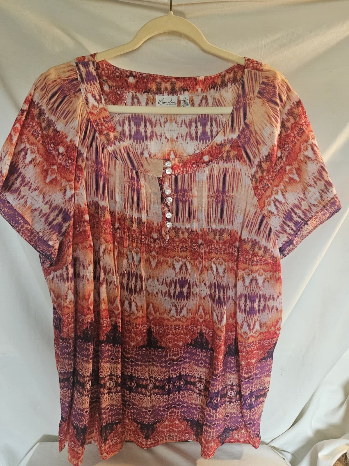 Kim Rogers Woman 2X Southwest Aztec Watercolor Top Blouse S/s