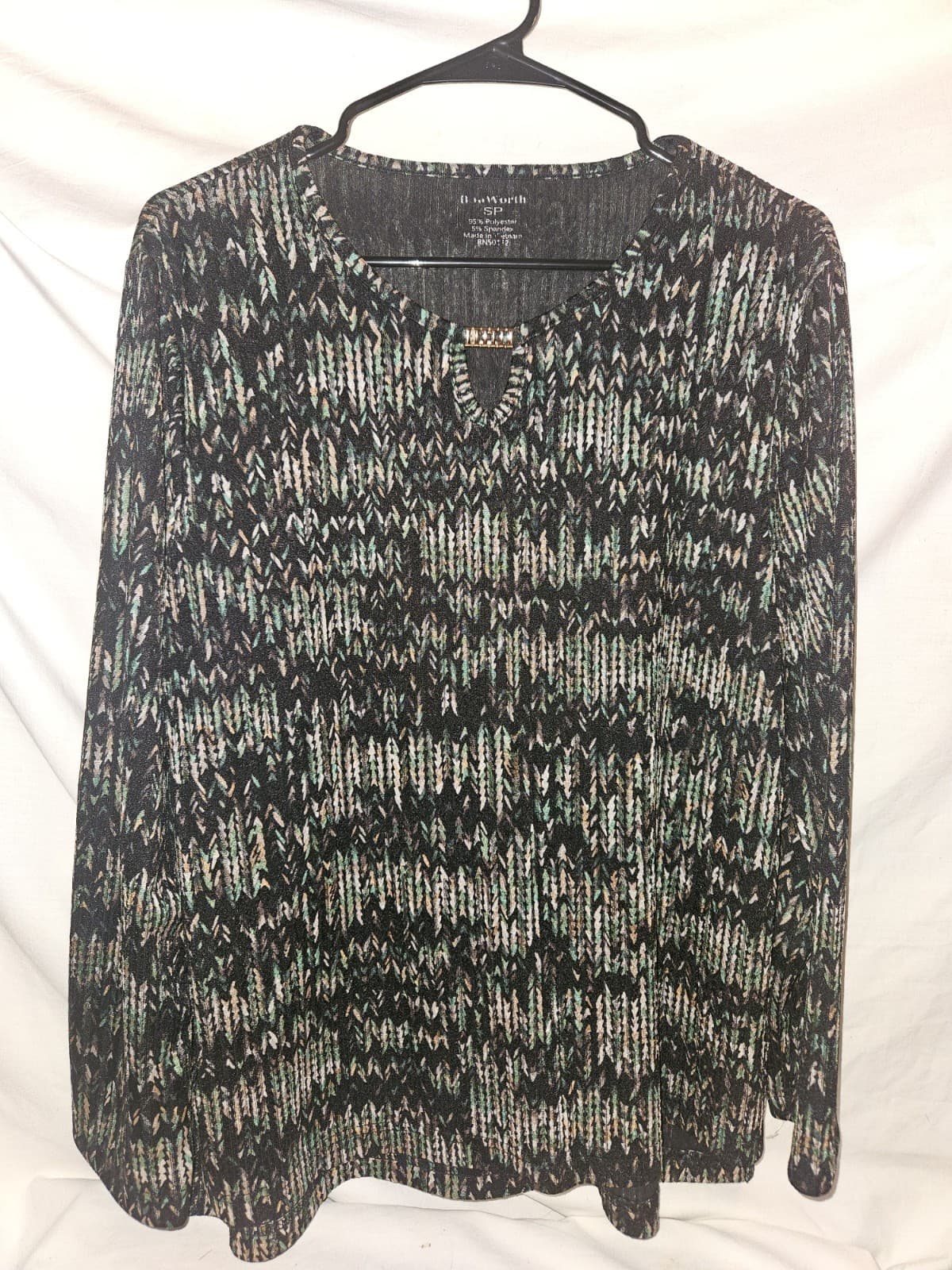 NWOT BonWorth Small Petite SP Abstract Shiny Multi Colored Top Tunic Blouse L/s