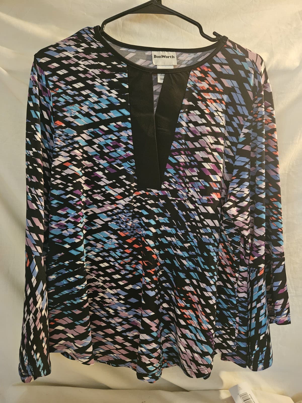 NWT BonWorth Small Petite SP Geometric Multi Colored Top Tunic Blouse 3/4 Sleeve