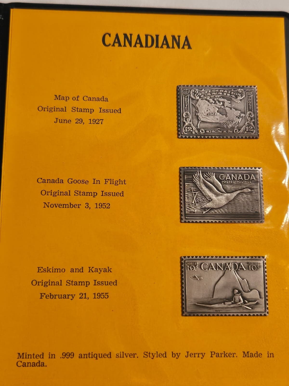 6 Antique Silver Medals of Canadian Postage Stamps "Canadiana" w/ Holder - Thumbnail 3