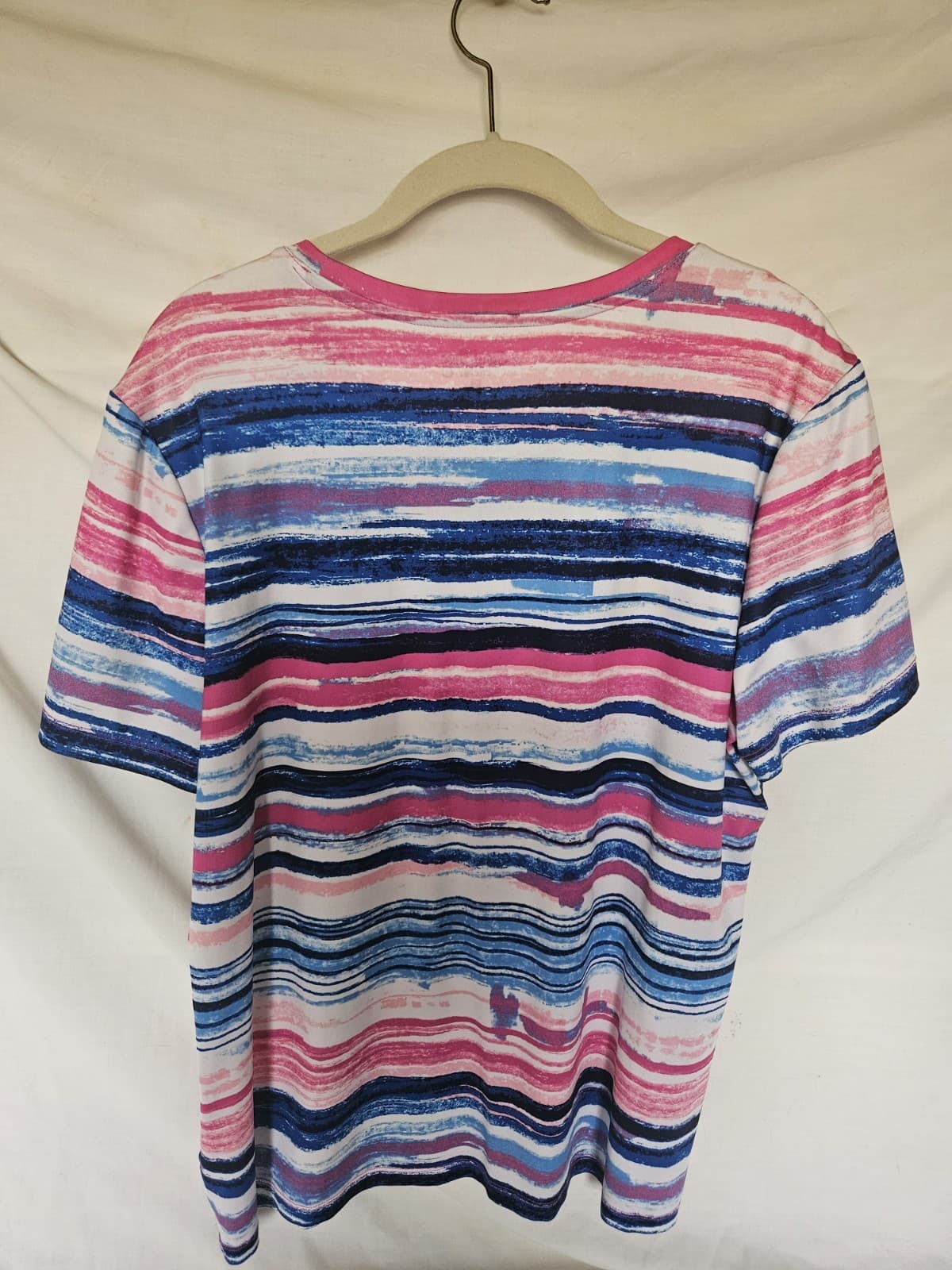 Coral Bay Energy Petite Large PL multi colored Watercolor striped Top Blouse S/s - Thumbnail 2