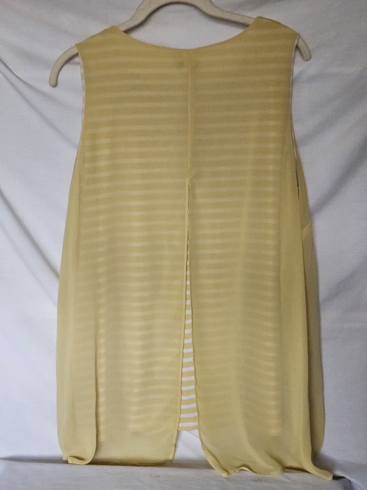 Susan Graver Sz-Large Yellow Striped Tan Tunic Blouse Top sleeveless - Thumbnail 2