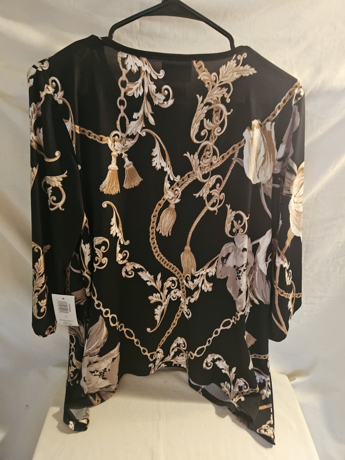 NWT BonWorth Small Shark Bite Chain Link Floral Top Tunic Blouse 3/4 Sleeve - Thumbnail 2