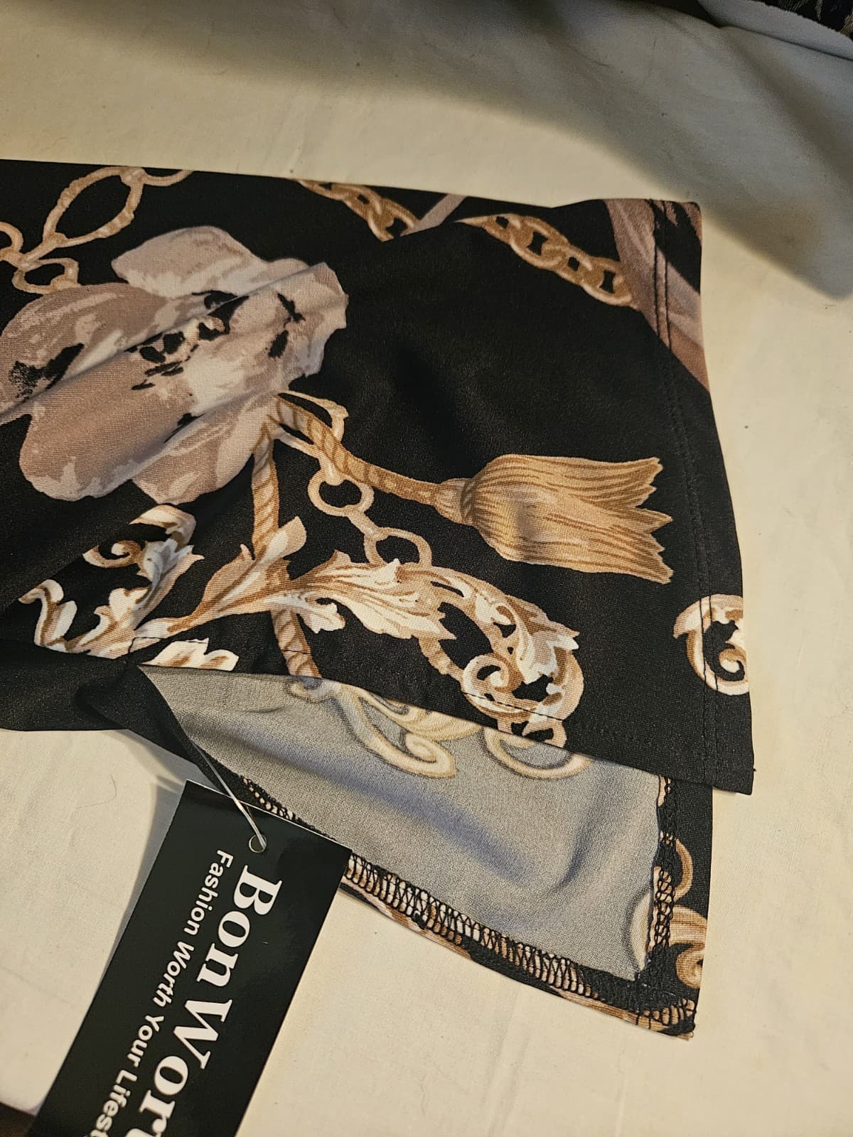 NWT BonWorth Small Shark Bite Chain Link Floral Top Tunic Blouse 3/4 Sleeve - Thumbnail 3