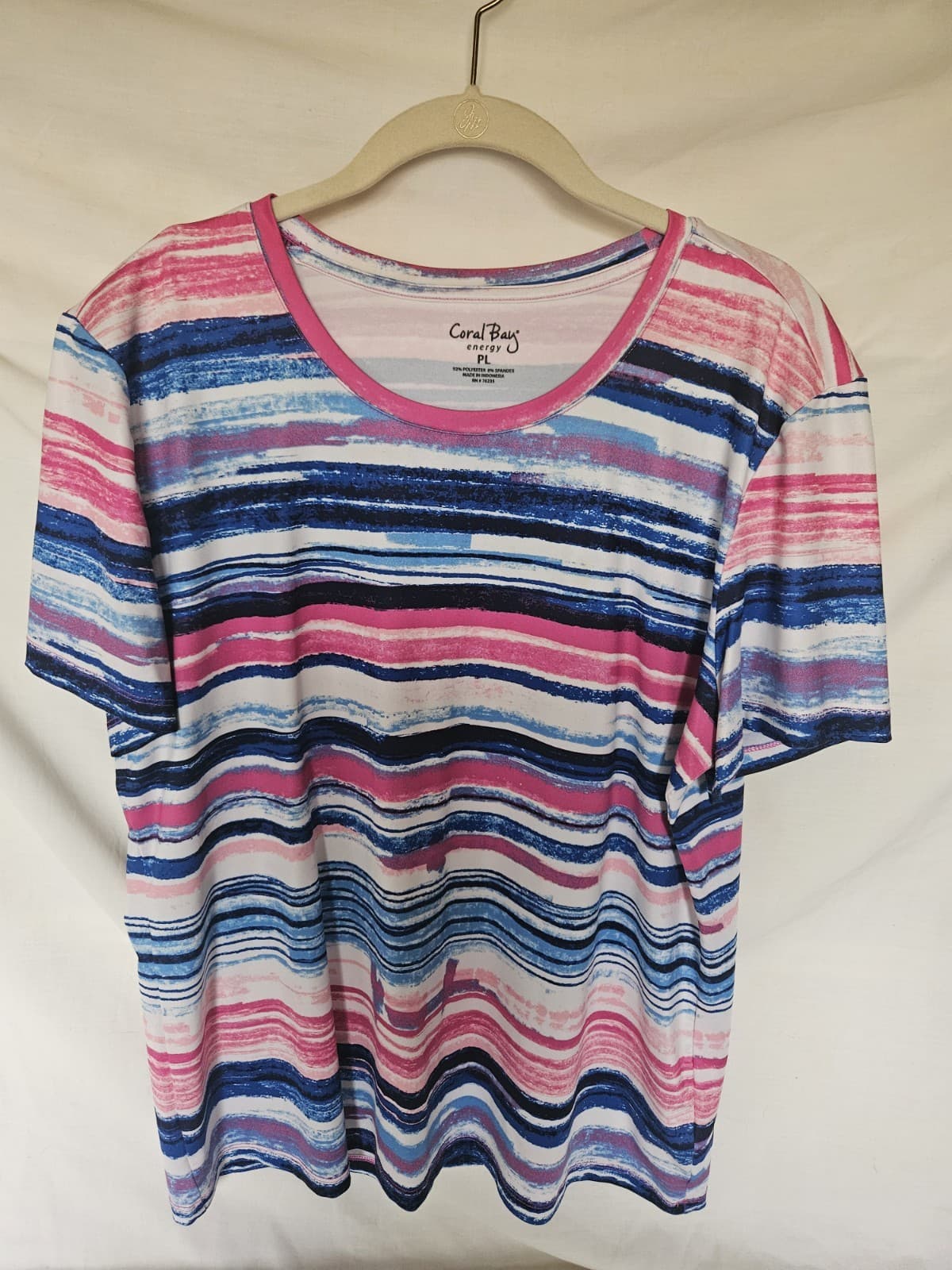 Coral Bay Energy Petite Large PL multi colored Watercolor striped Top Blouse S/s